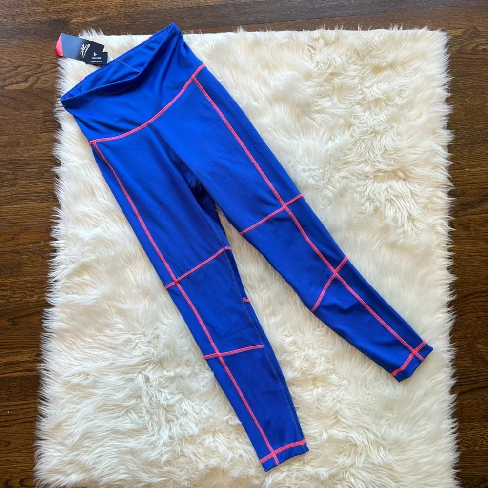 Reebok Womens WOR Detail HRT Leggings Blue High Rise Speedwick Full Length S New - Picture 1 of 9